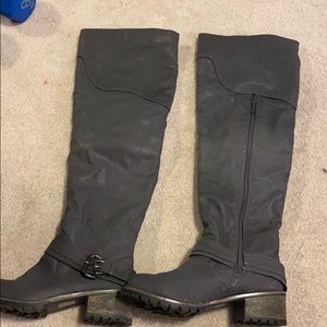 Grey knee length boots